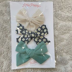 Little poppy co clip set Claire floral black daisy green tan gingham